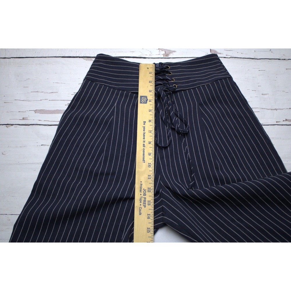 Everly Pinstripe Lace Up Wide Leg Pants Navy Blue S Dark Academia - Picture 5 of 8